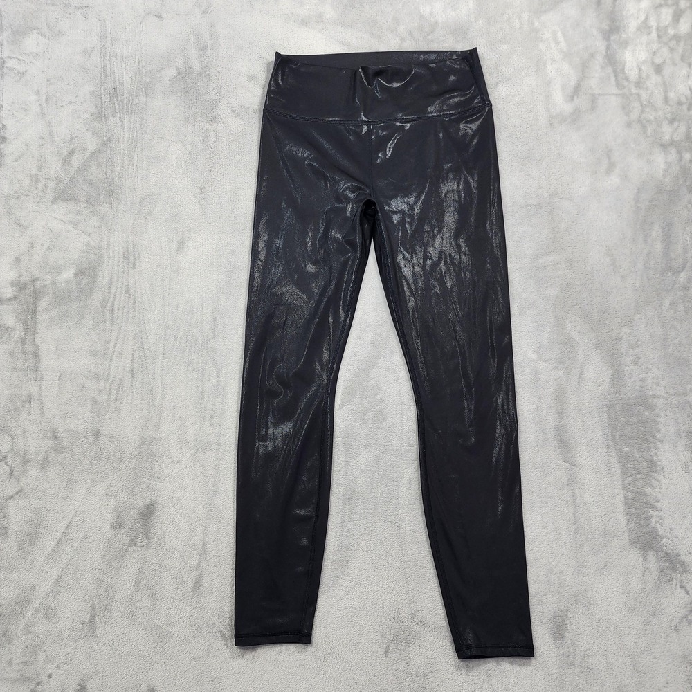 Fabletics Leggings Womens S Black Foil Shiny Coated High Rise Ankle Workout Gym